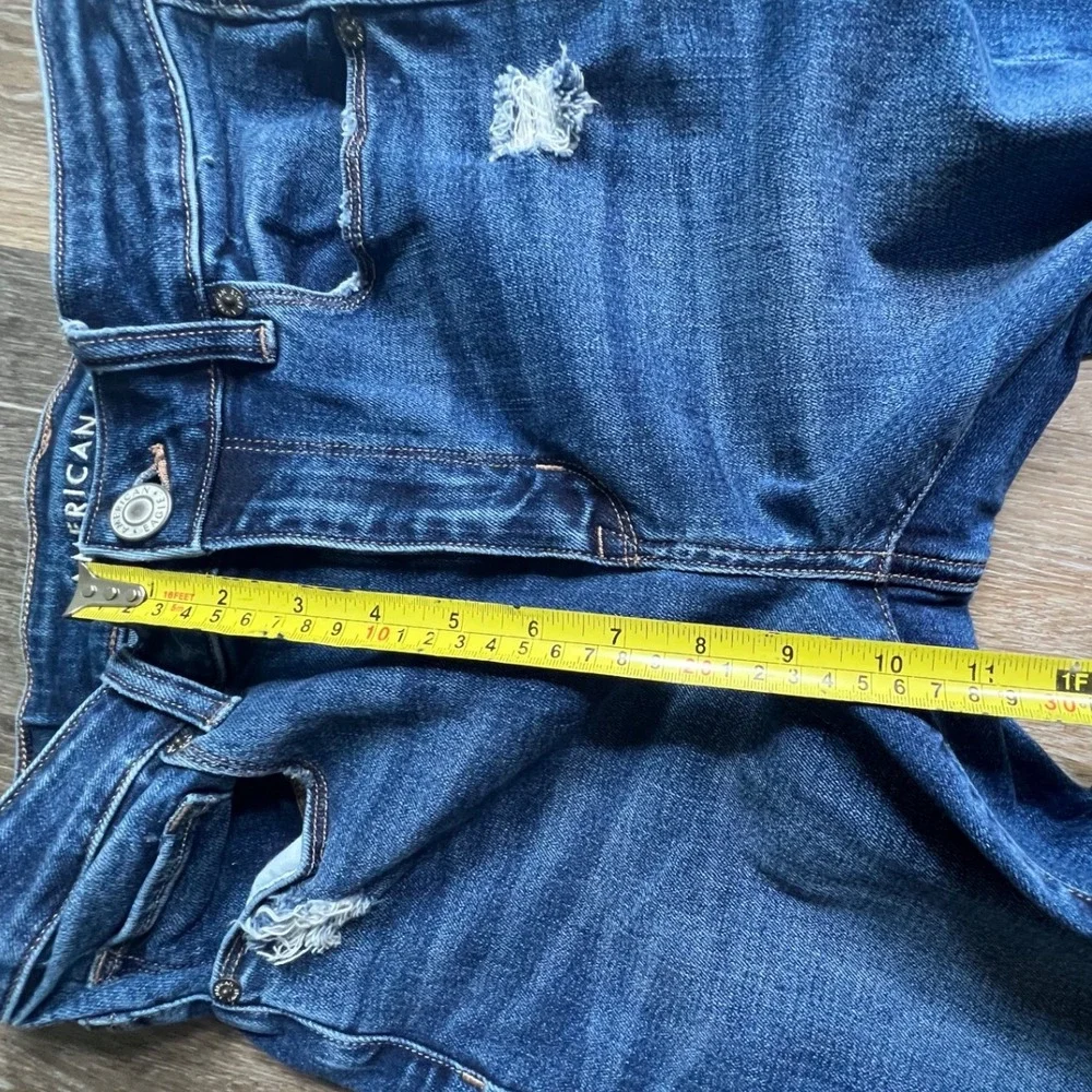 American Eagle Skinny Kick Crop Jeans Women 8 Blue Distressed Hi-Rise Stretch